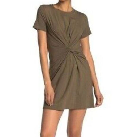 THEORY Rubric Army Green Knot Front Tee Dress Small Cotton Modal S - Picture 2 of 10